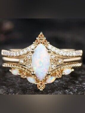 ❤️$9 Each Or Bundle 4/$20 Gold Opal Marquise Halo Ring - White Opal